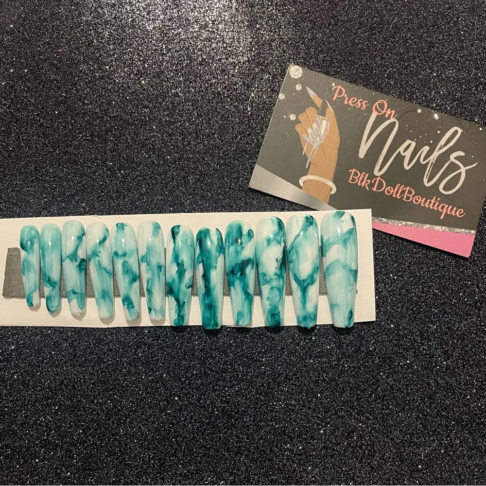 Teal Marble Press-On Nails
